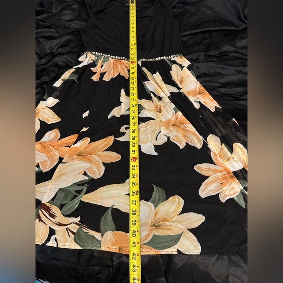Alexa B Nites Evening Dress Plus Sz 14w Black Orange Floral Flowers bling waist - Picture 8 of 10